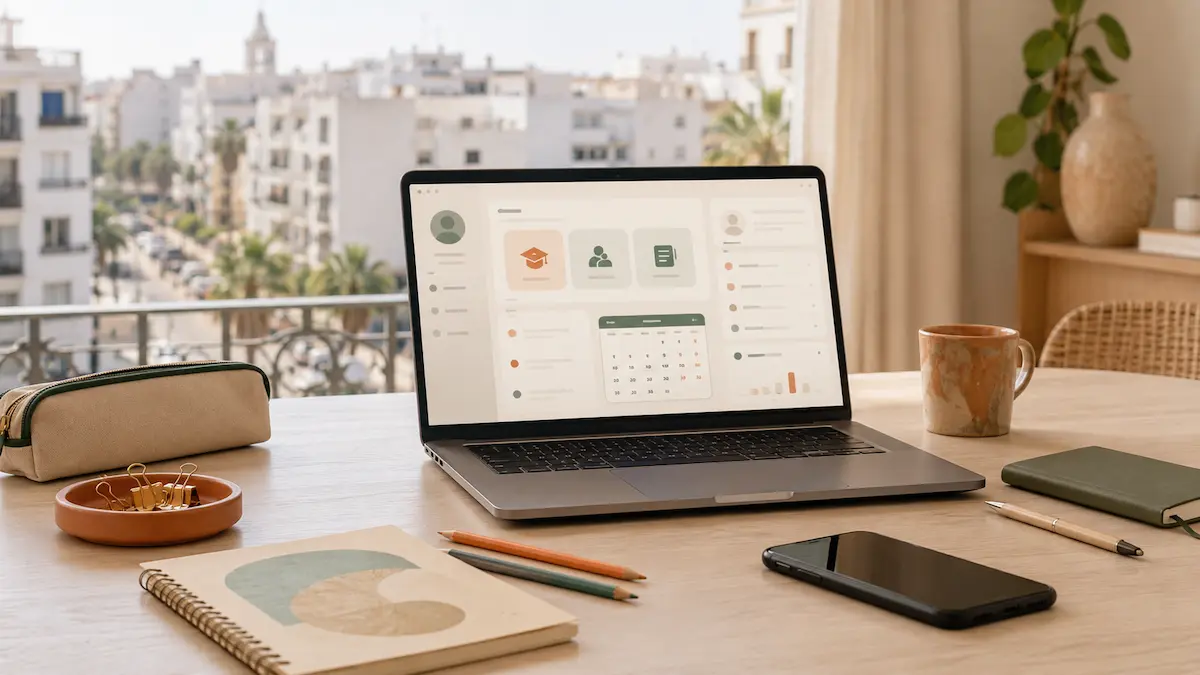 Ordinateur et carnet pour suivre la scolarite au Maroc